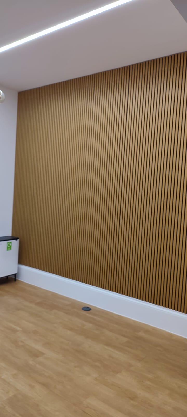 Rustic Oak feature wall with LED lighting